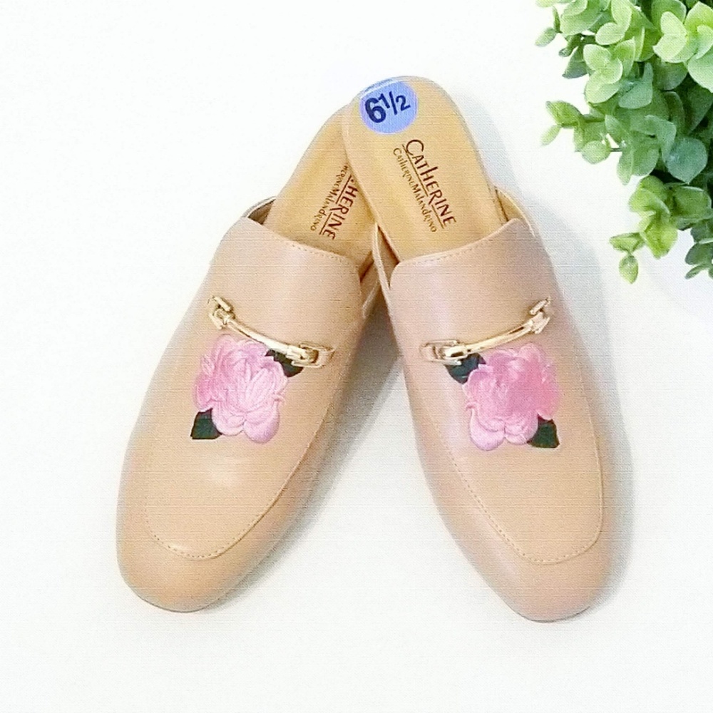 NEW Catherine Malanddrino Pink Vegan Mule Slides - Picture 2 of 5